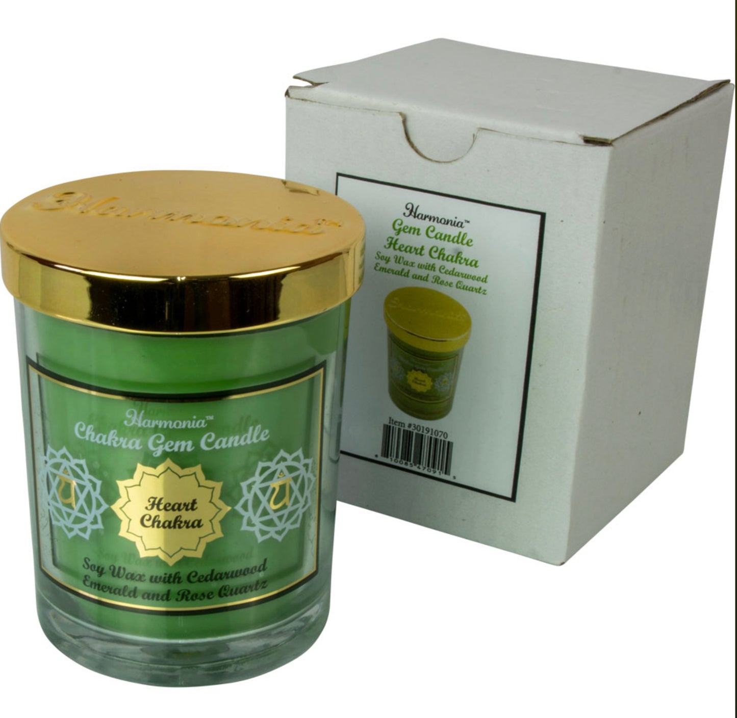 Harmonia Soy Gem Candle - Heart Chakra - Emerald & Rose Qtz - Cedarwood