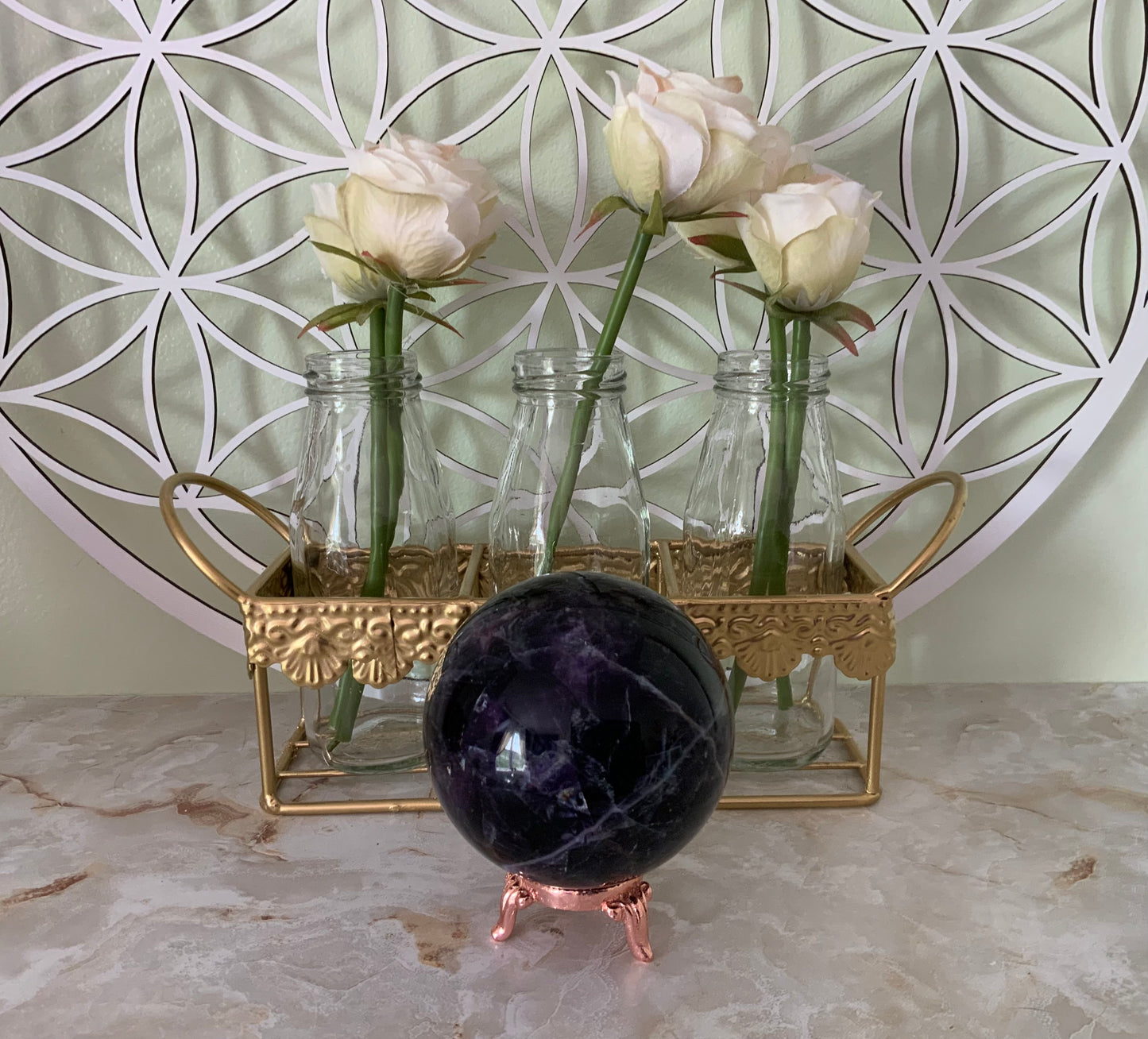 Rainbow Fluorite Sphere weighs over 1 1/2 pounds