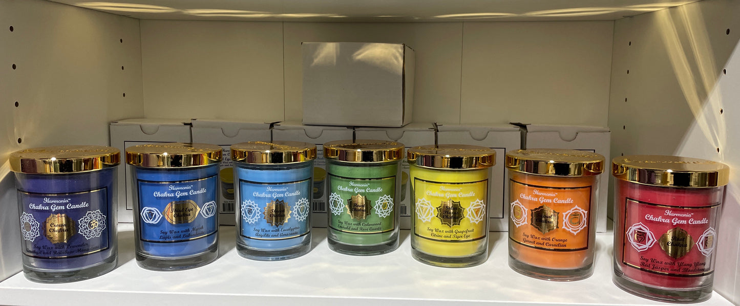 Harmonia Soy Gem Candle - Heart Chakra - Emerald & Rose Qtz - Cedarwood