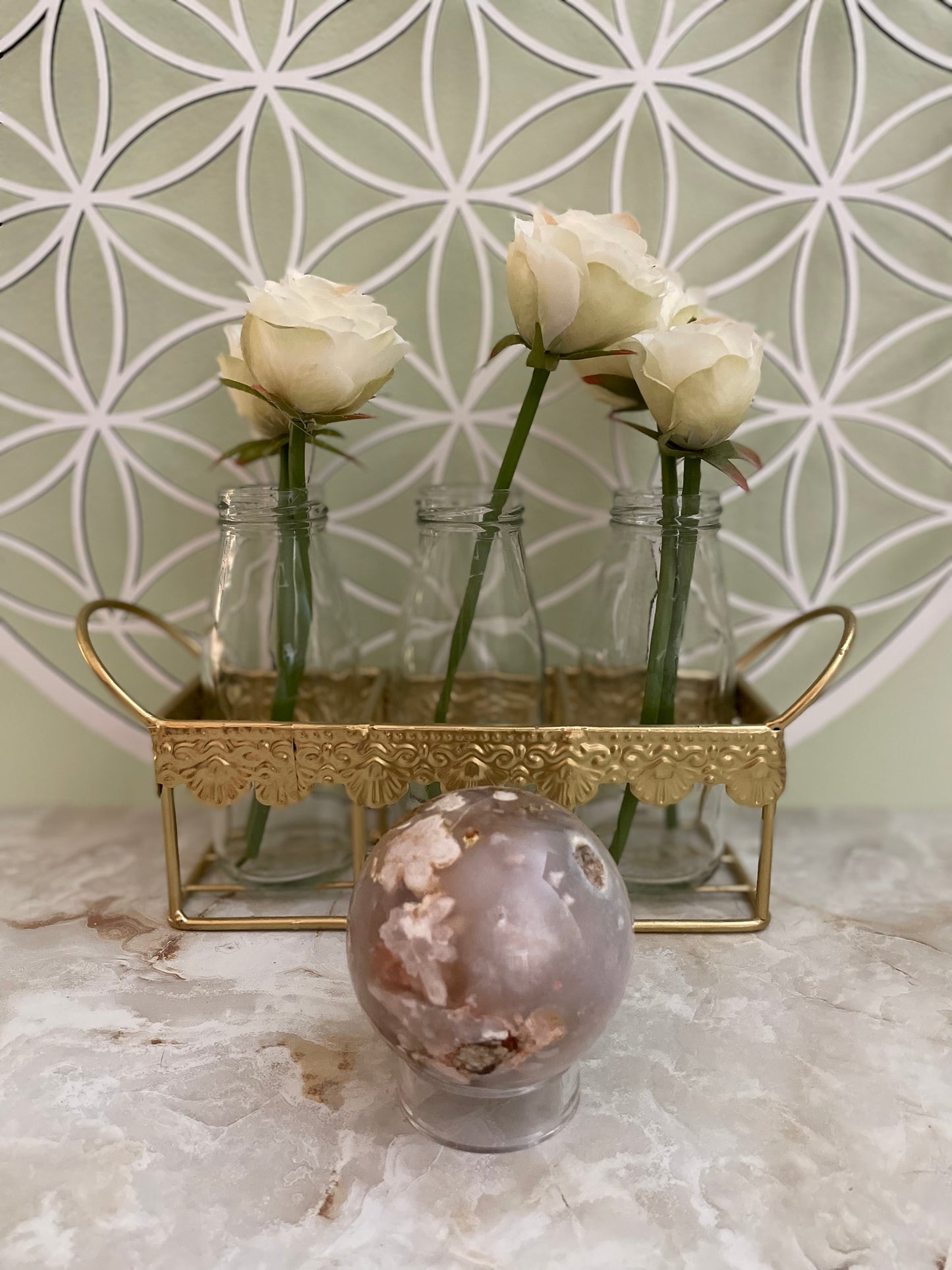 Flower Agate Sphere weighs nearly 1 pound