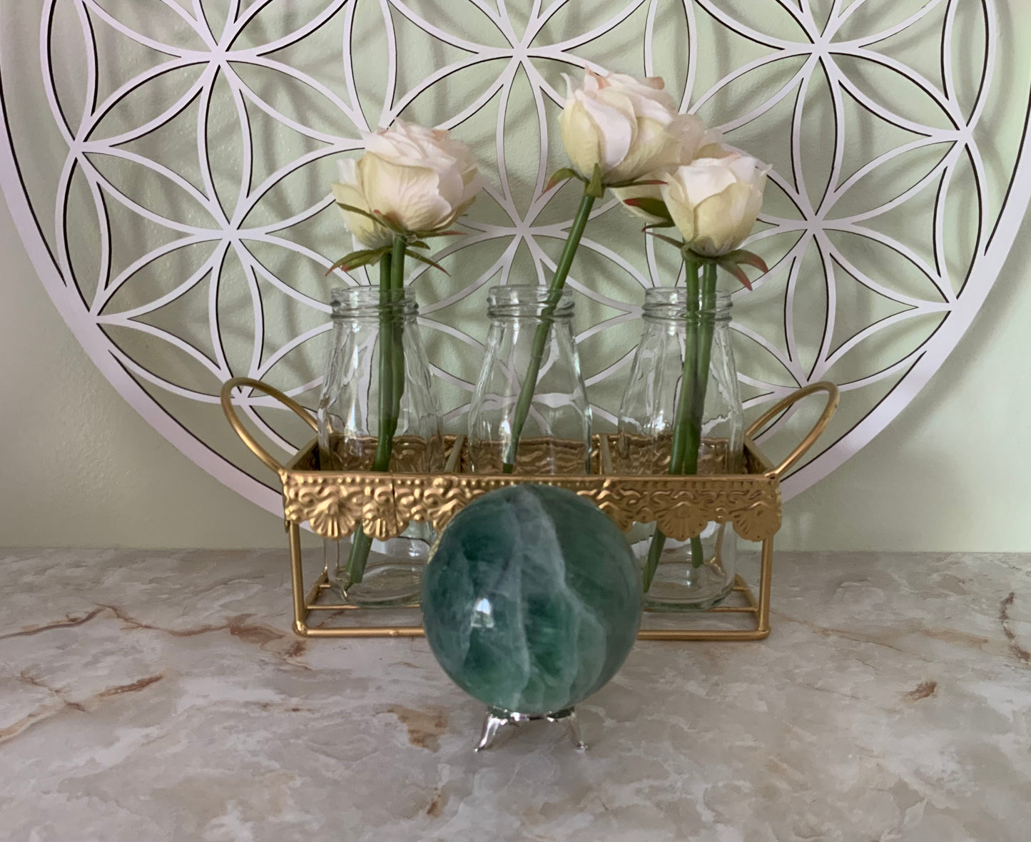 Rainbow Fluorite Sphere weighs over 1 pound