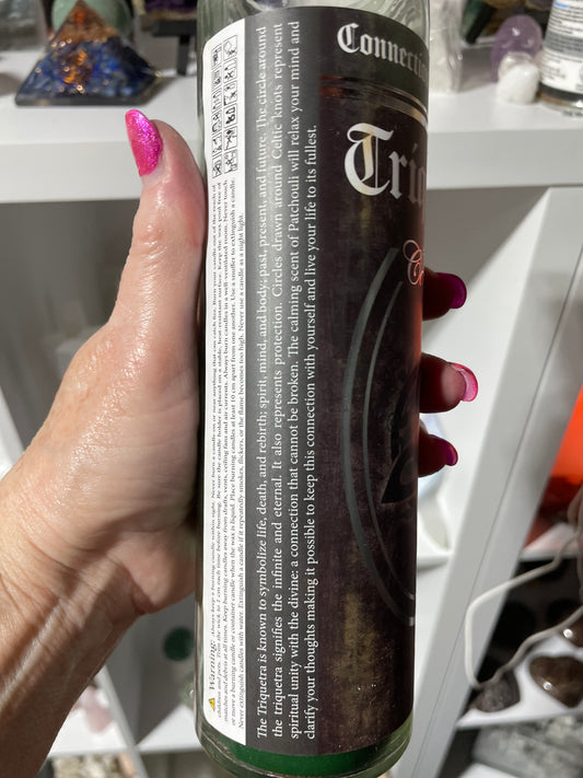 7 Day Glass Ritual Candle - Triquetra - Patchouli -Connection of the Mind