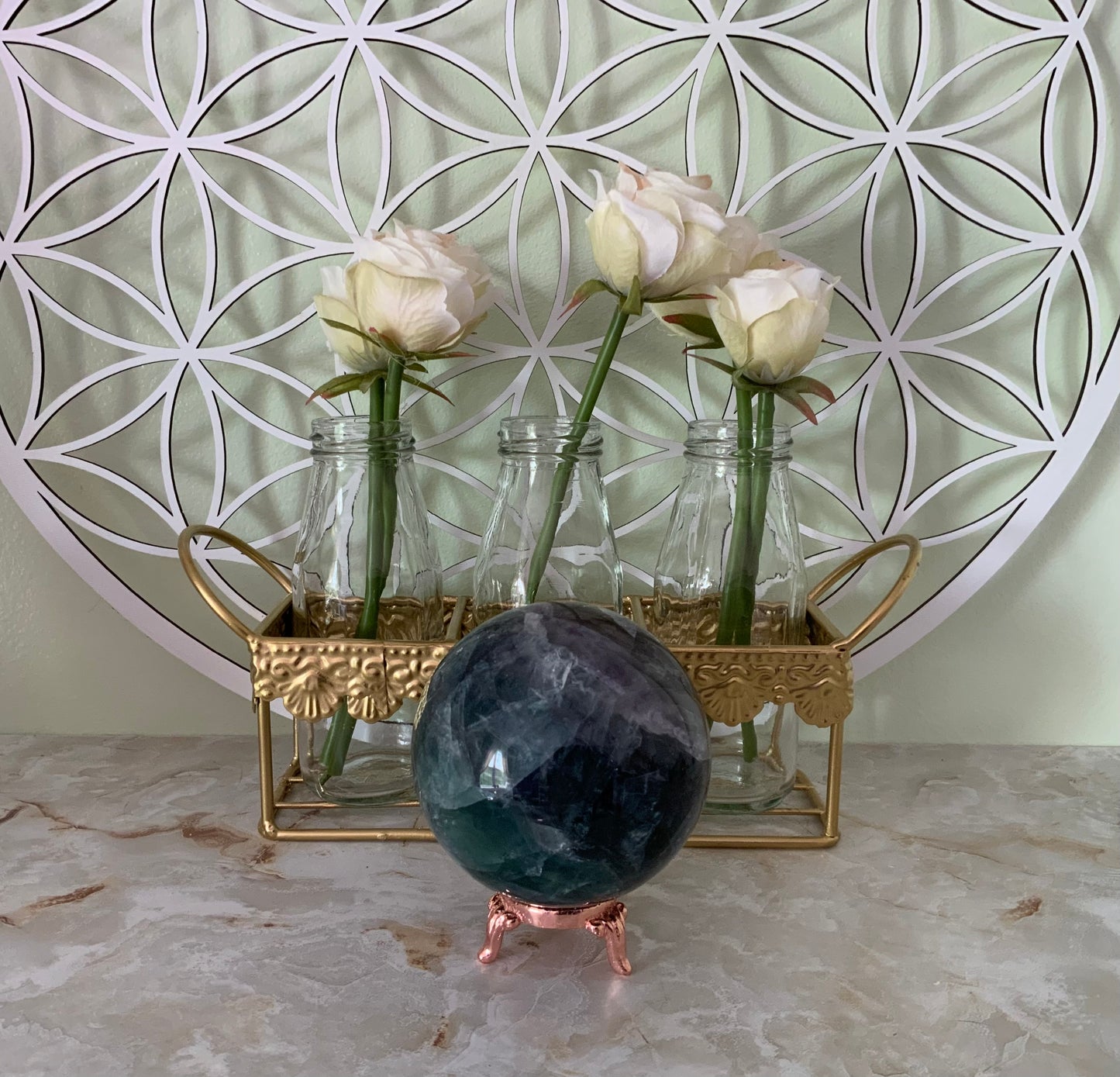 Rainbow Fluorite Sphere weighs over 2 pounds