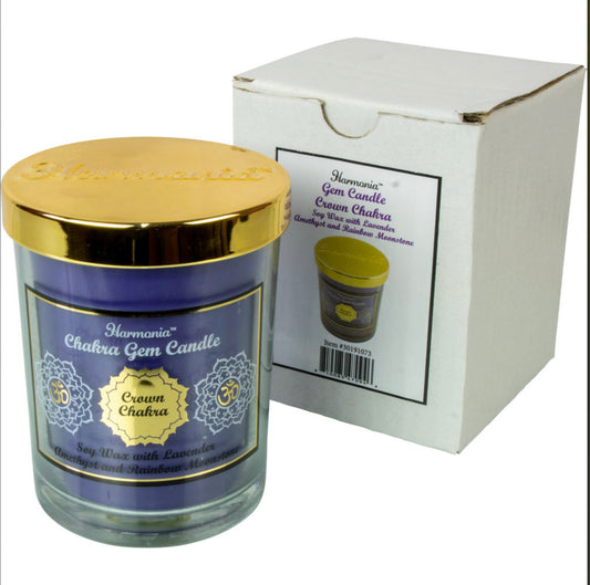 Harmonia Soy Gem Candle - Crown Chakra - Amethyst & Rainbow Moonstone - Lavender Scented