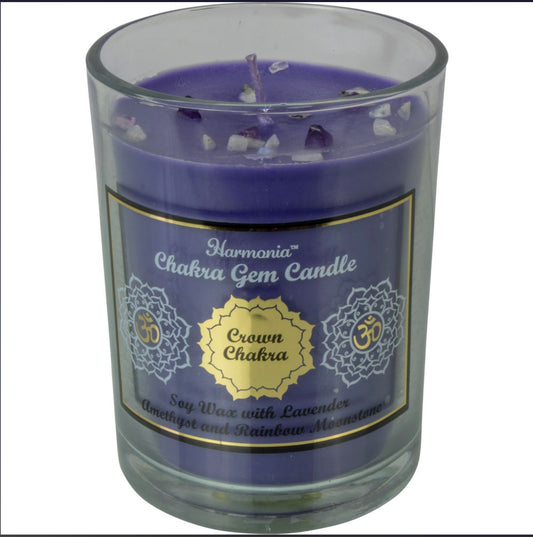 Harmonia Soy Gem Candle - Crown Chakra - Amethyst & Rainbow Moonstone - Lavender Scented