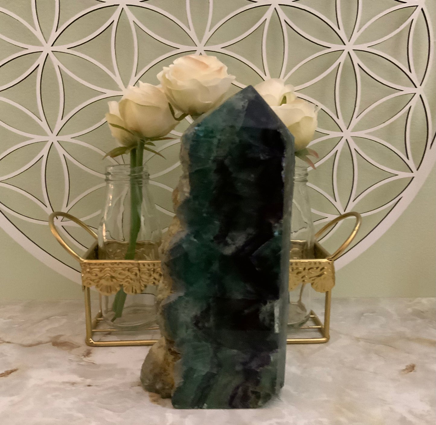 3 lb Polished with rough edge Rainbow fluorite beautiful green and purple