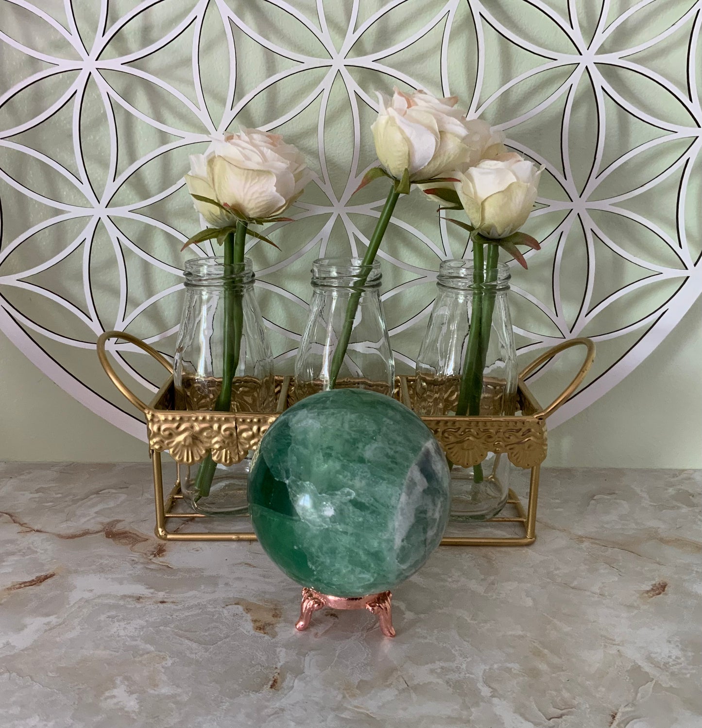 Rainbow Fluorite Sphere weighs over 2 pounds