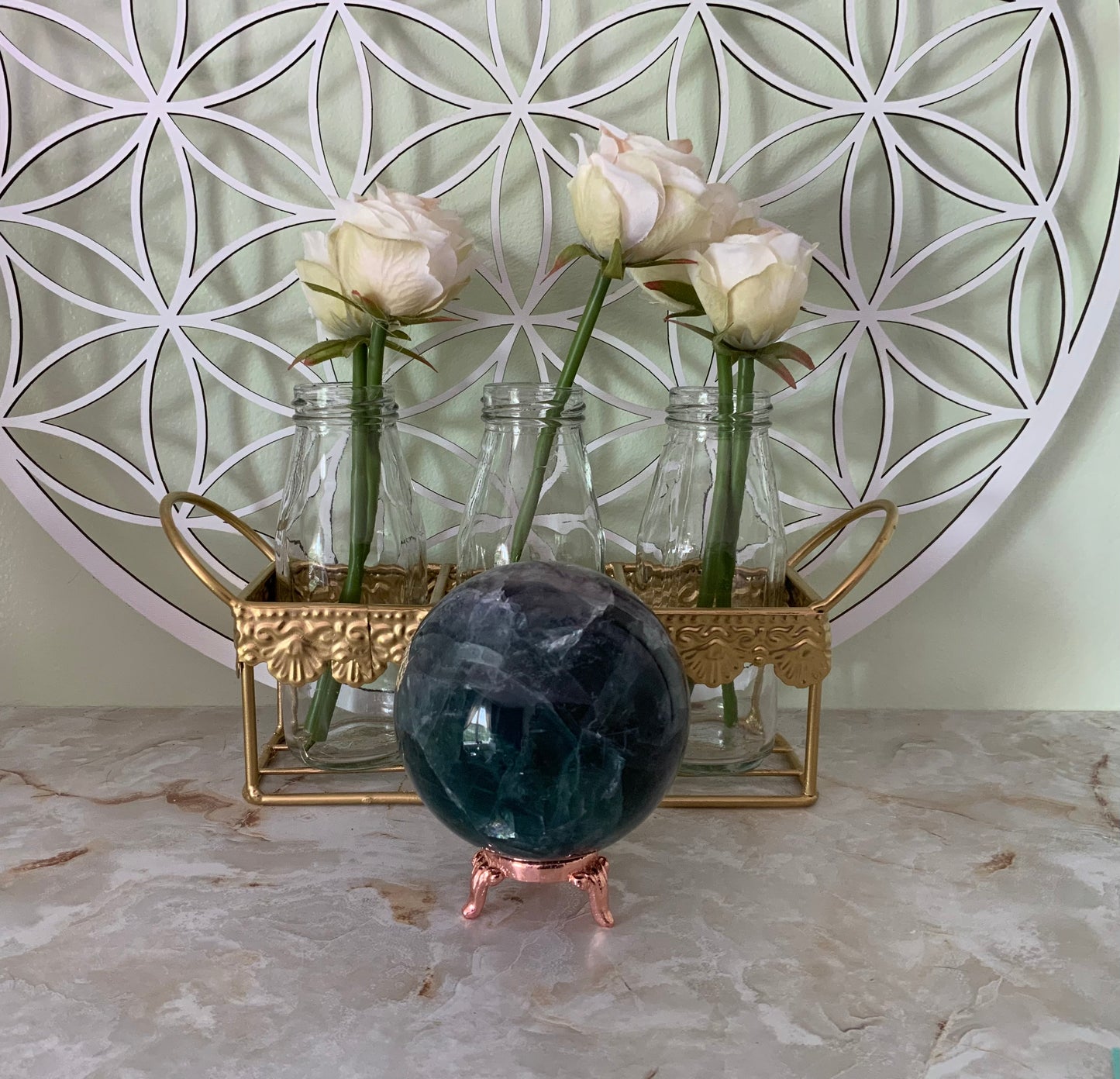 Rainbow Fluorite Sphere weighs over 2 pounds