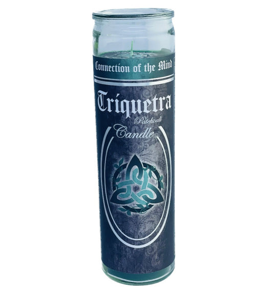 7 Day Glass Ritual Candle - Triquetra - Patchouli -Connection of the Mind