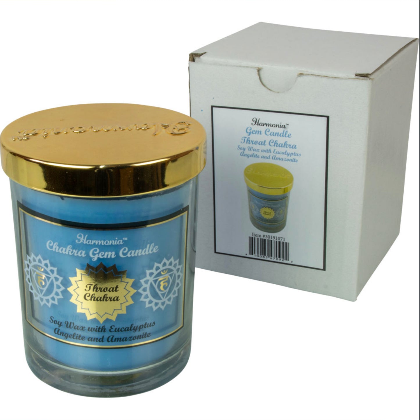 Harmonia Soy Gem Candle - Throat Chakra - Angelite & Amazonite - Eucalyptus