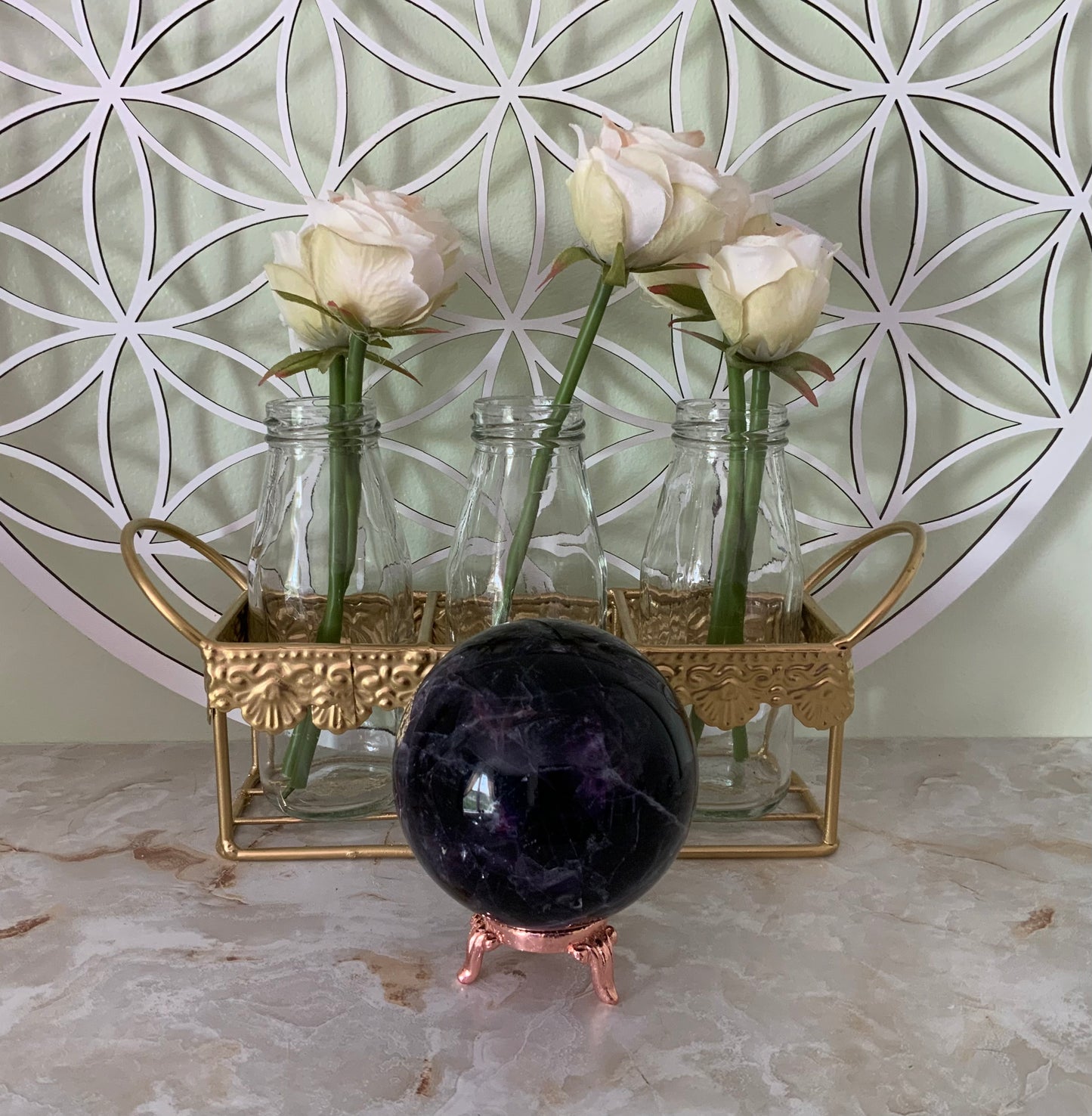 Rainbow Fluorite Sphere weighs over 1 1/2 pounds
