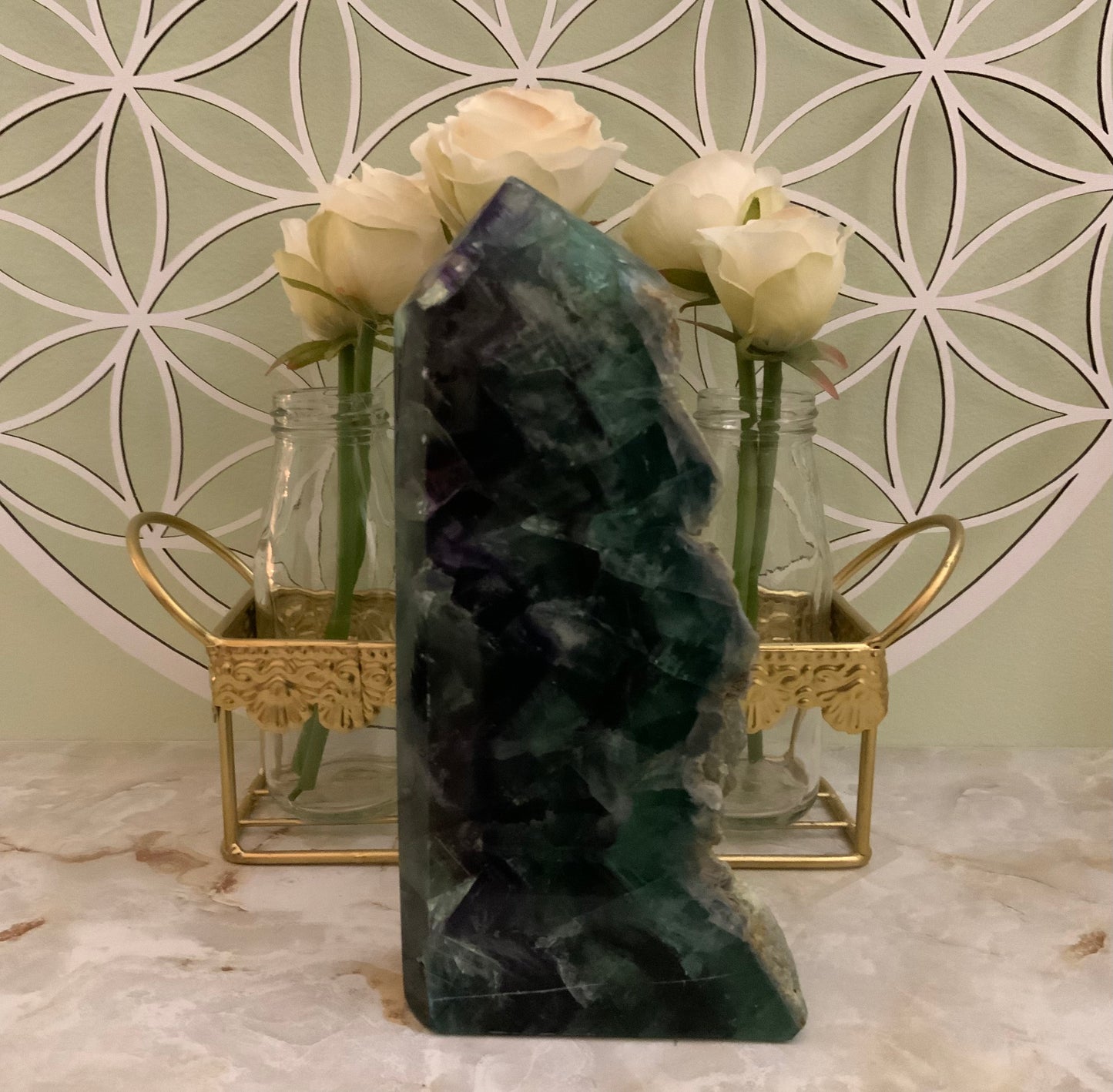 3 lb Polished with rough edge Rainbow fluorite beautiful green and purple