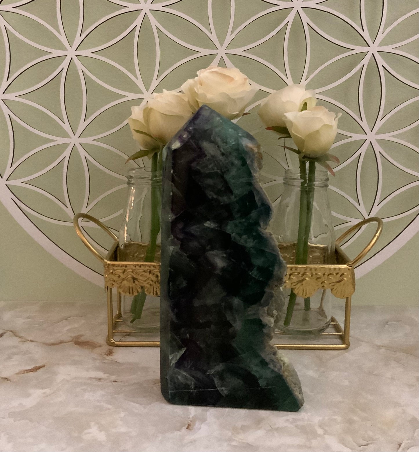 3 lb Polished with rough edge Rainbow fluorite beautiful green and purple