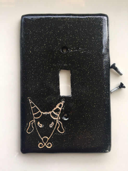 Capricorn The Goat Light switchplate cover for single toggle plate switch plate cover black with gold glitter 10th sign of the zodiac