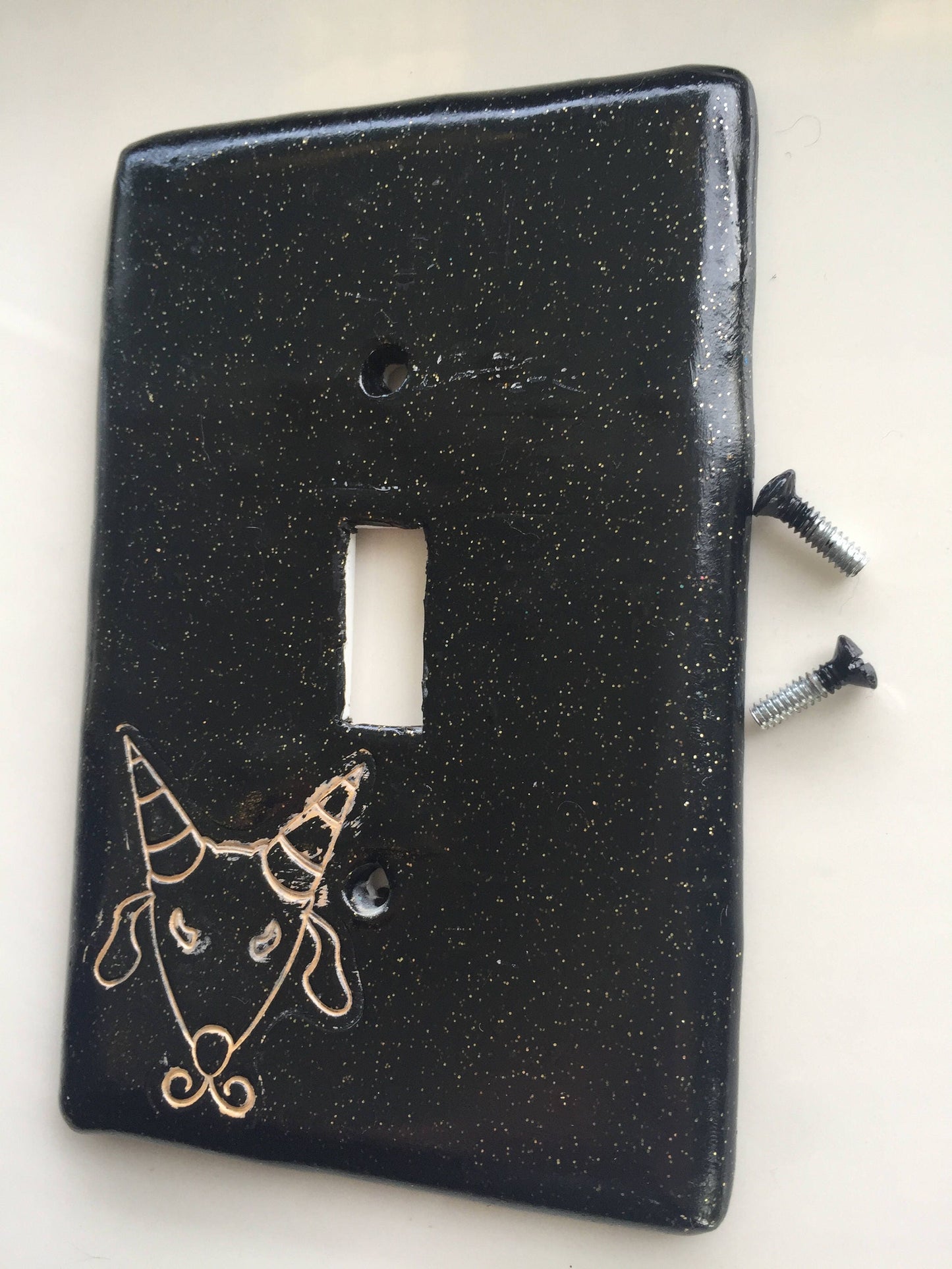 Capricorn The Goat Light switchplate cover for single toggle plate switch plate cover black with gold glitter 10th sign of the zodiac