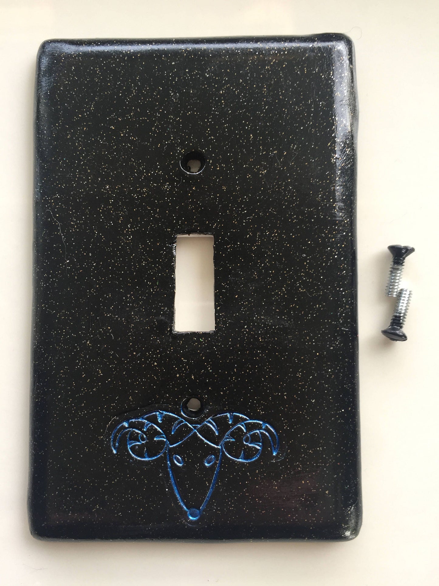 Aries the Ram light switch plate cover for single toggle switch plate cover, black glitter metallic blue custom colors available