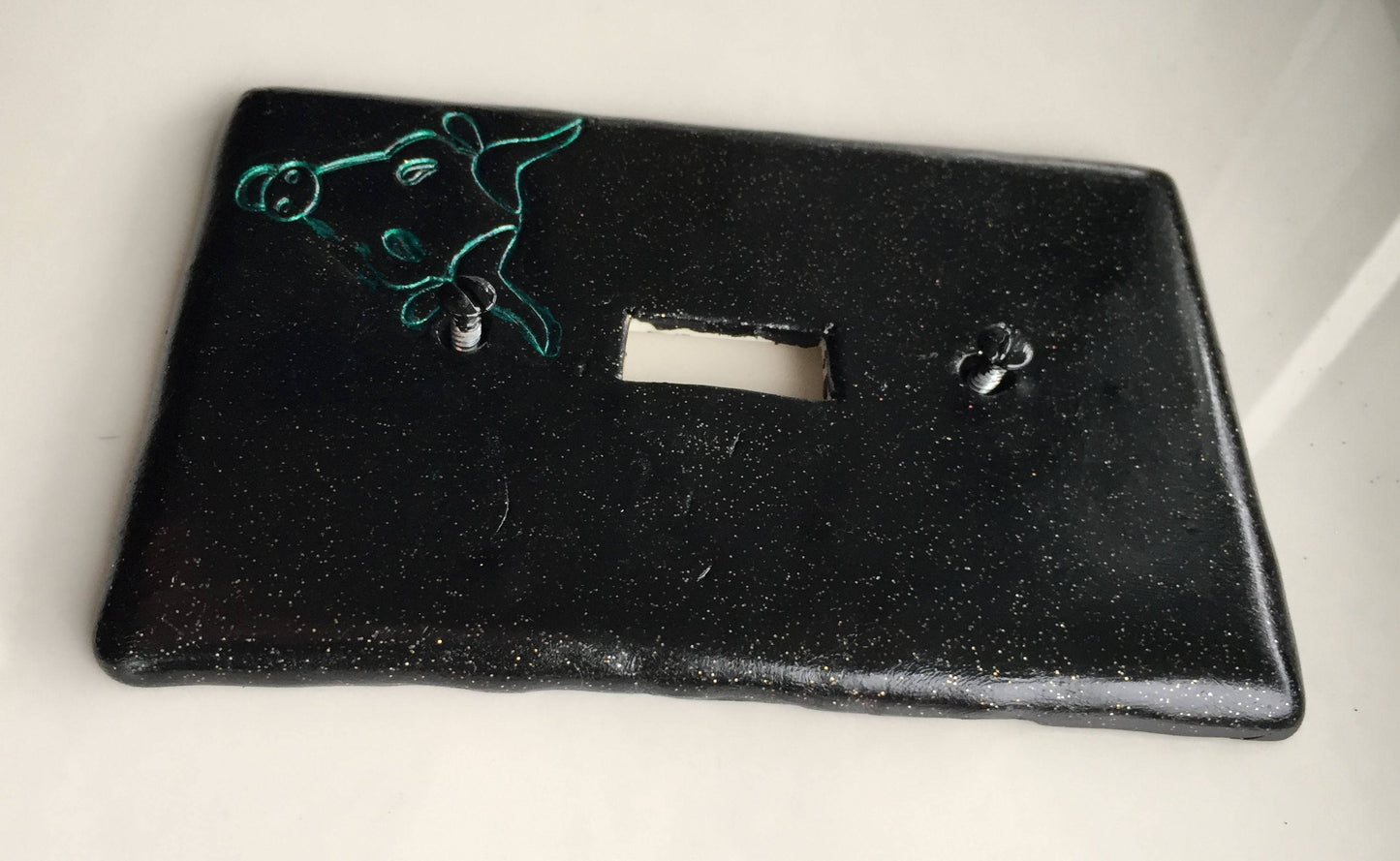 Taurus The Bull light switch plate cover for single toggle switch. black with glitter and metallic green bull CUSTOM COLORS AVAILABLE