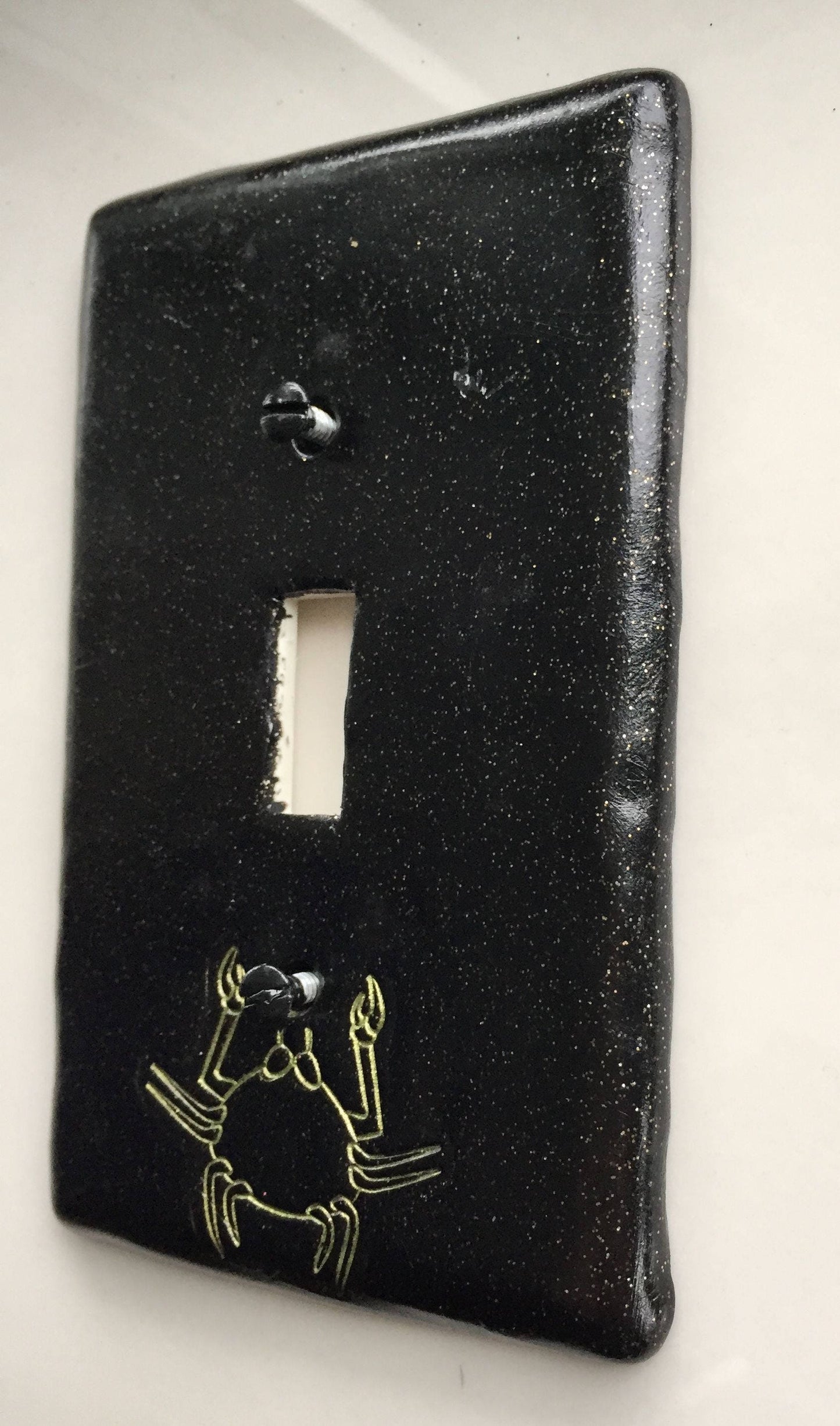 Cancer the Crab light switch plate cover for single toggle switch plate cover, black with glitter green custom colors available