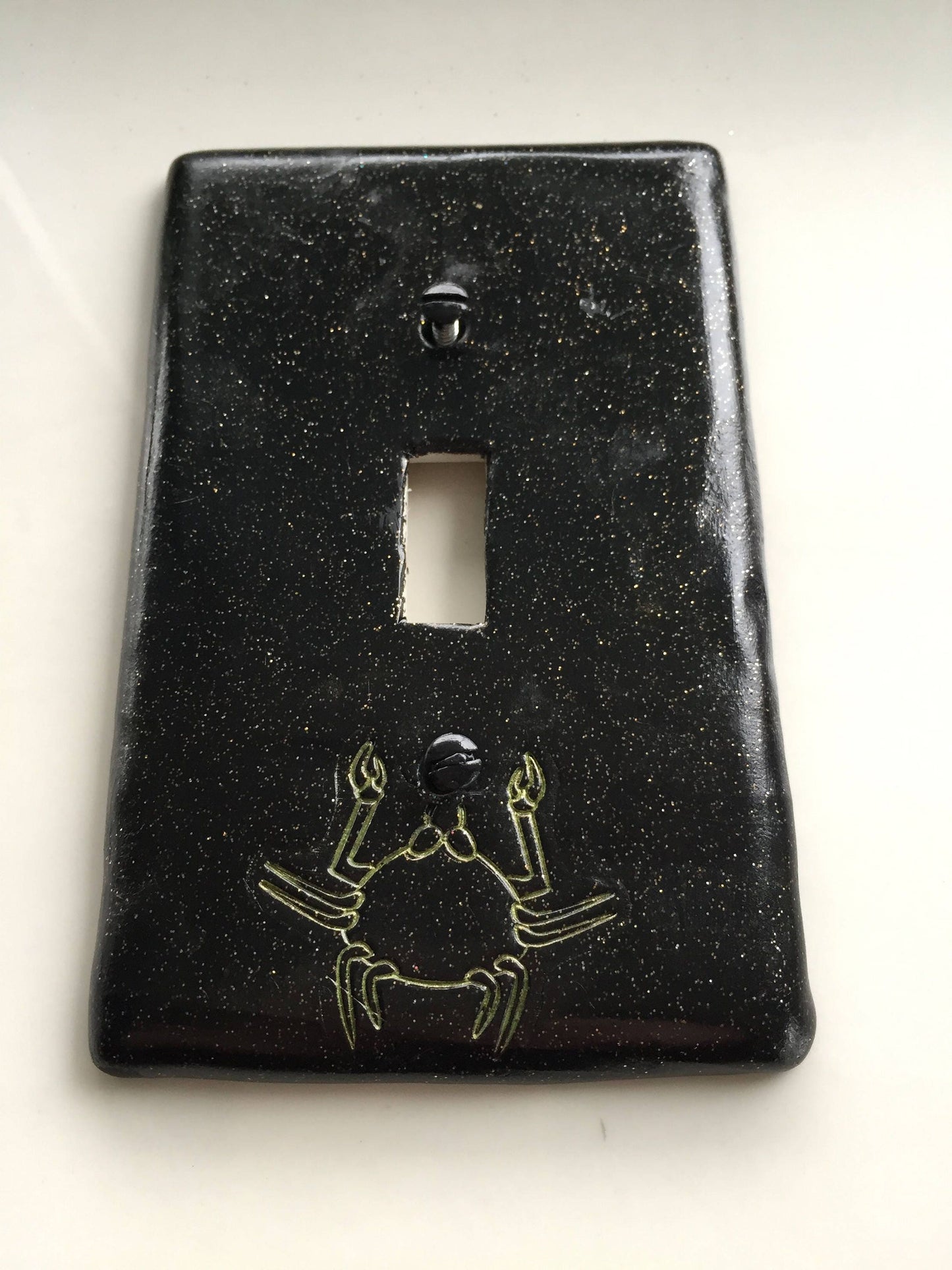 Cancer the Crab light switch plate cover for single toggle switch plate cover, black with glitter green custom colors available