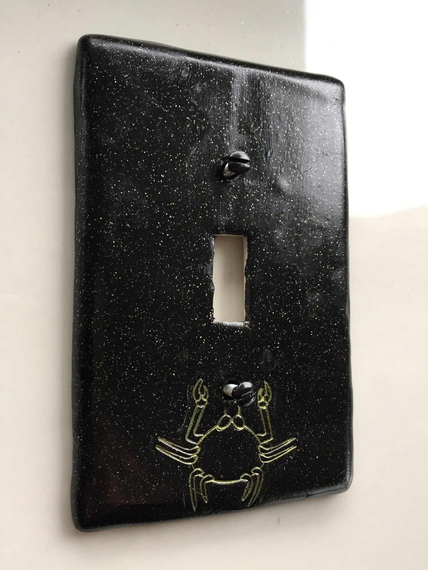 Cancer the Crab light switch plate cover for single toggle switch plate cover, black with glitter green custom colors available