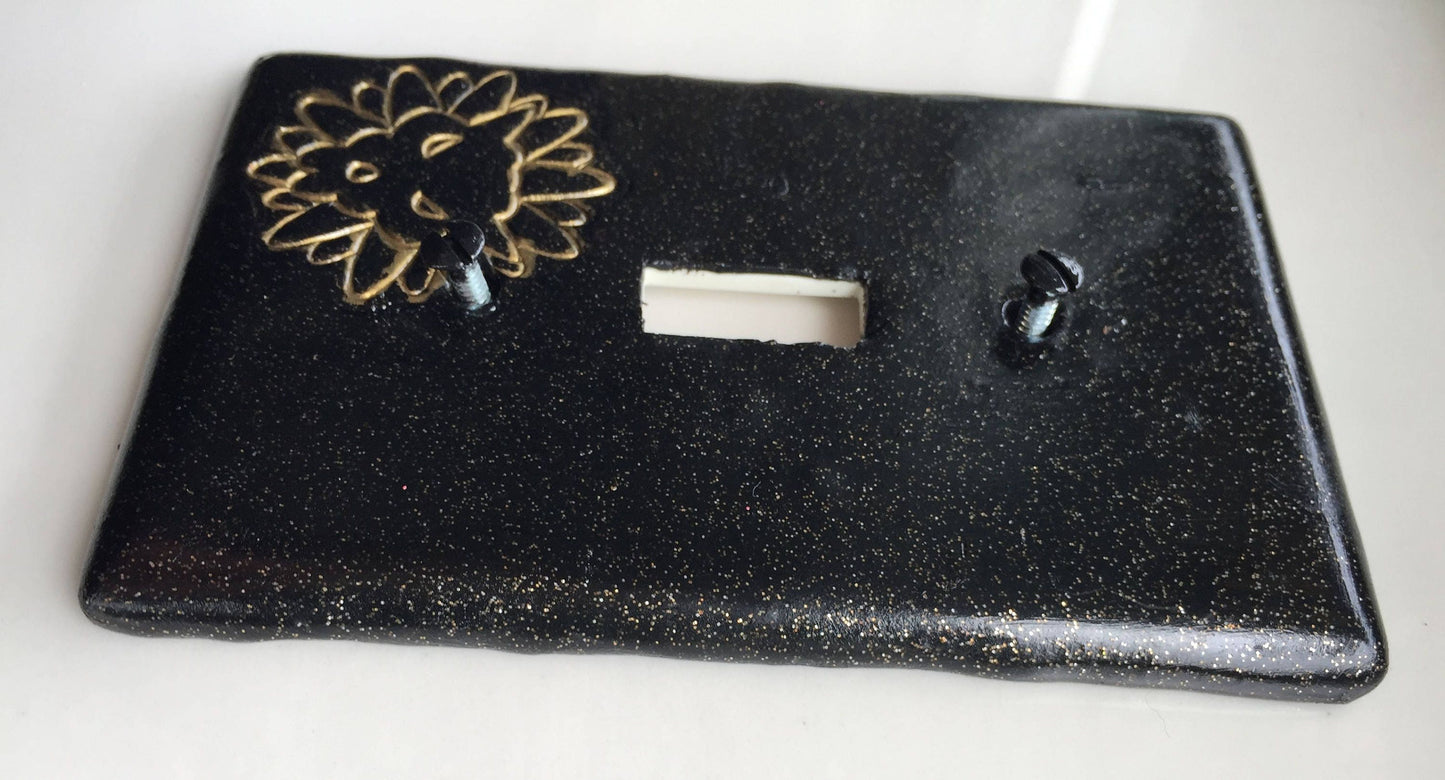 Leo The Lion light switch plate cover for single toggle switch plate cover, black with glitter and gold metallic custom colors available