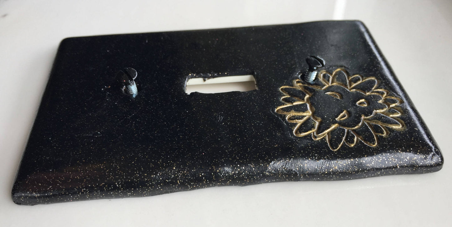 Leo The Lion light switch plate cover for single toggle switch plate cover, black with glitter and gold metallic custom colors available