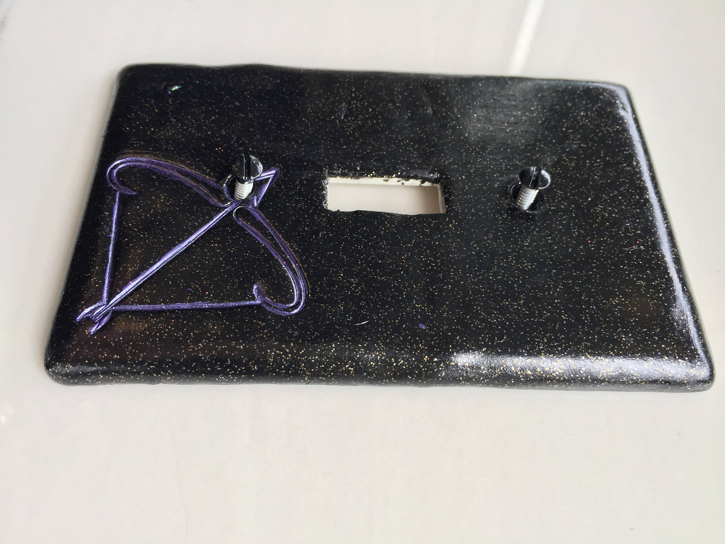 Sagittarius the Archer light switch plate cover for single toggle switch plate cover, black with glitter purple custom colors available
