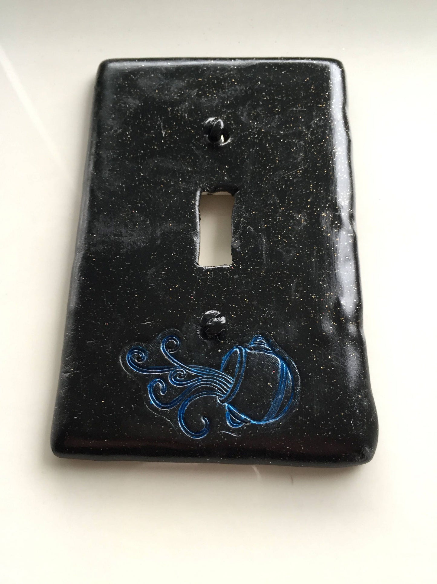 Aquarius The Water Bearer light switch plate cover for single toggle switch plate cover, black with glitter blue custom colors available