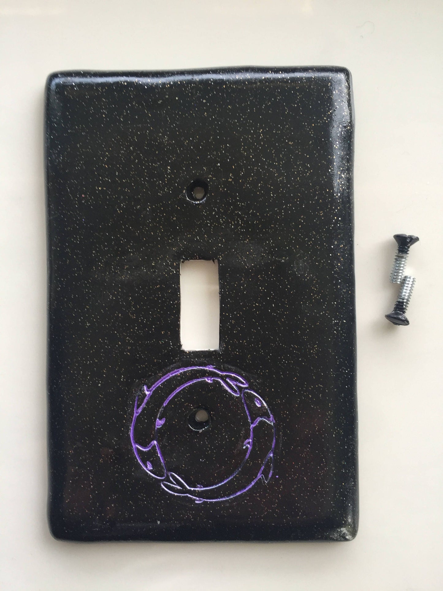 Pisces the fish light switch plate cover for single toggle switch plate cover, black with glitter metallic blue custom colors available