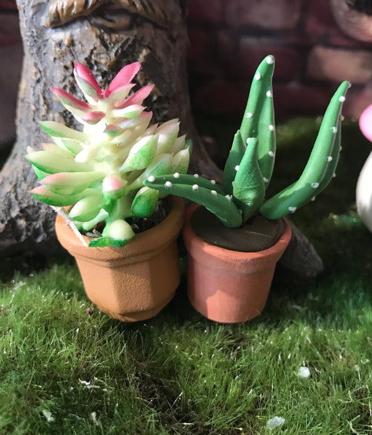 Miniature fairy figurine sitting on bench holding mini pot pink tulips.Cute mini pink fairy w/flower hat.Clay pot succulent mini succulent