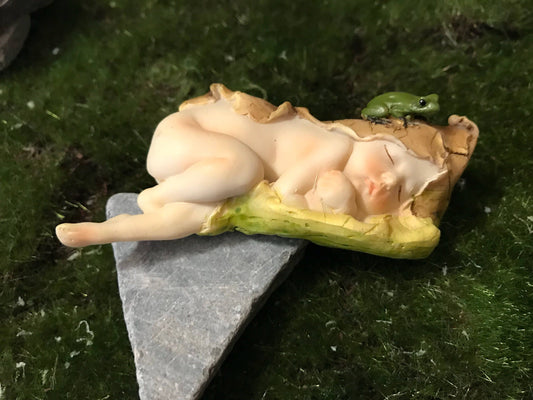 Sweet sleeping baby fairy with frog