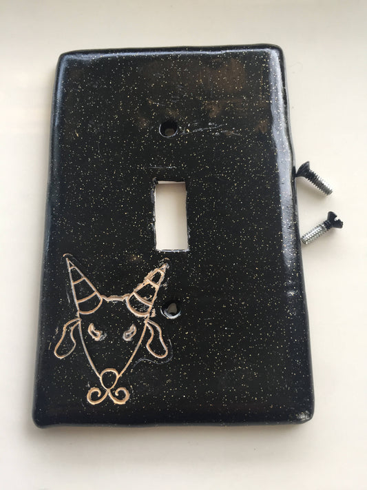 Capricorn The Goat Light switchplate cover for single toggle plate switch plate cover black with gold glitter 10th sign of the zodiac