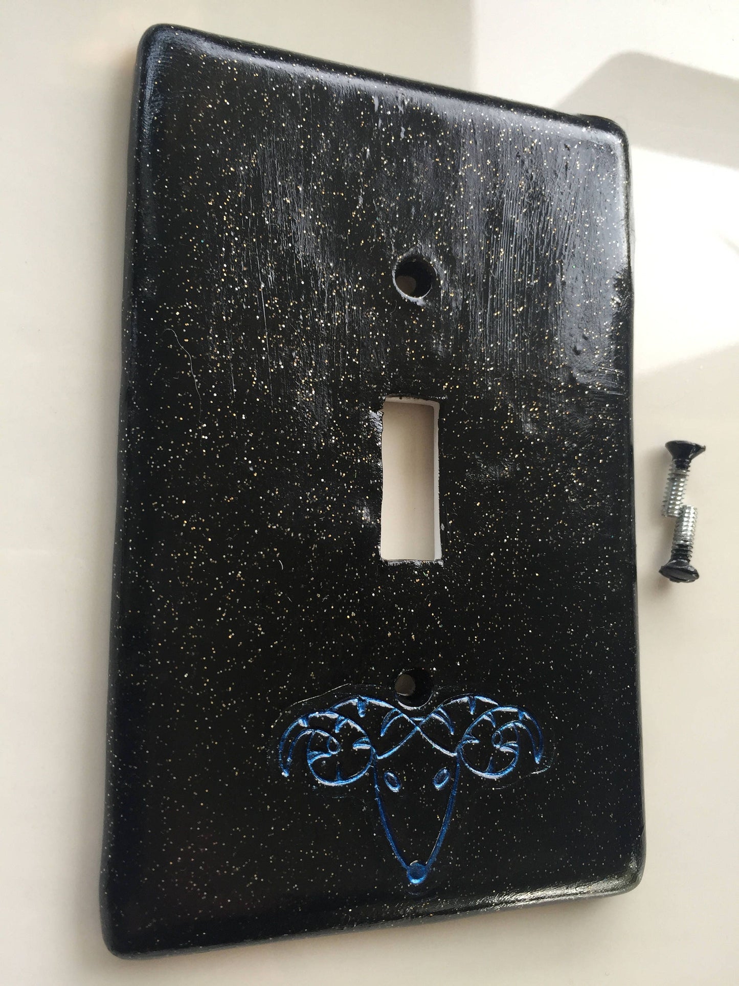 Aries the Ram light switch plate cover for single toggle switch plate cover, black glitter metallic blue custom colors available