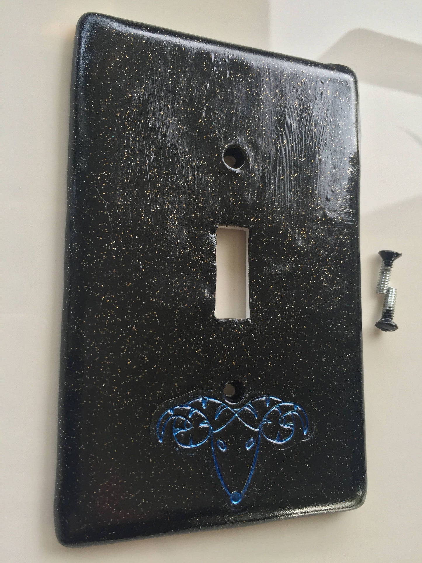 Aries the Ram light switch plate cover for single toggle switch plate cover, black glitter metallic blue custom colors available