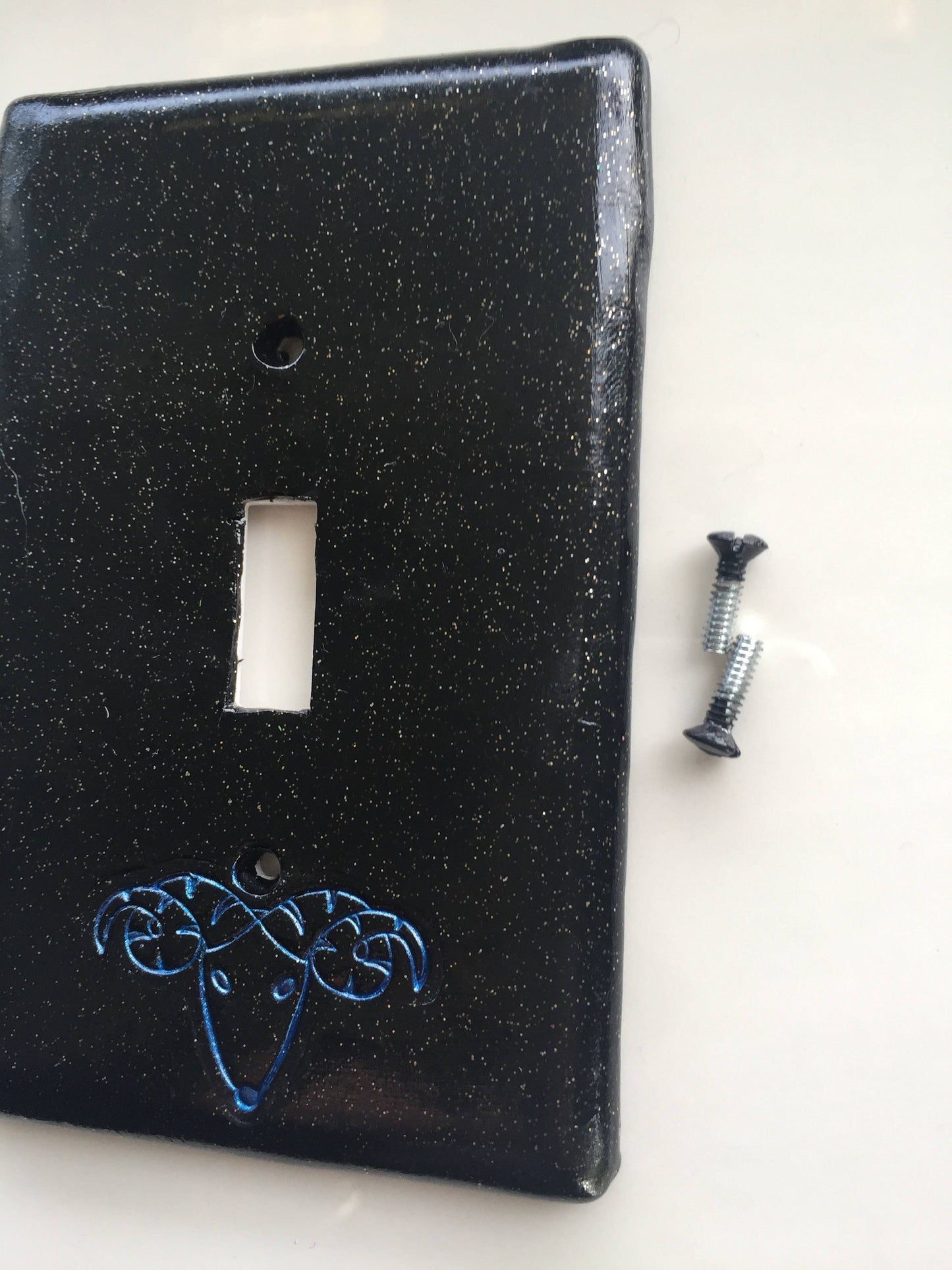 Aries the Ram light switch plate cover for single toggle switch plate cover, black glitter metallic blue custom colors available