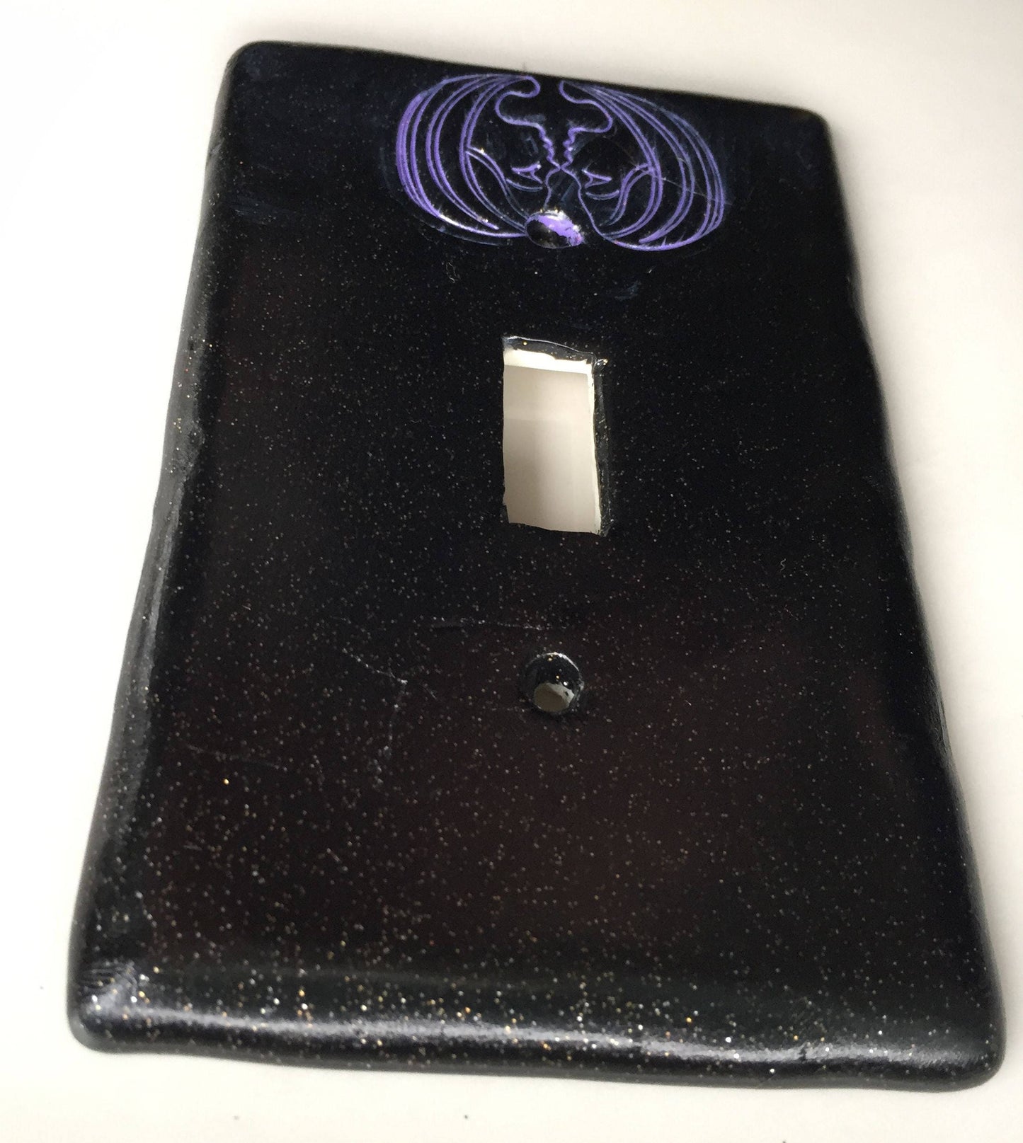 Gemini The Twins light switch plate cover for single toggle switch plate cover, black with glitter metallic purple custom colors available