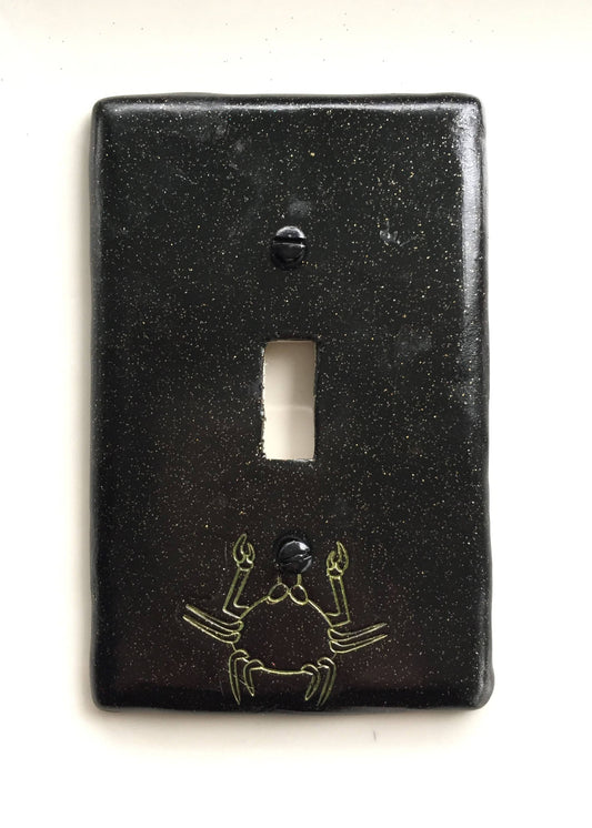 Cancer the Crab light switch plate cover for single toggle switch plate cover, black with glitter green custom colors available