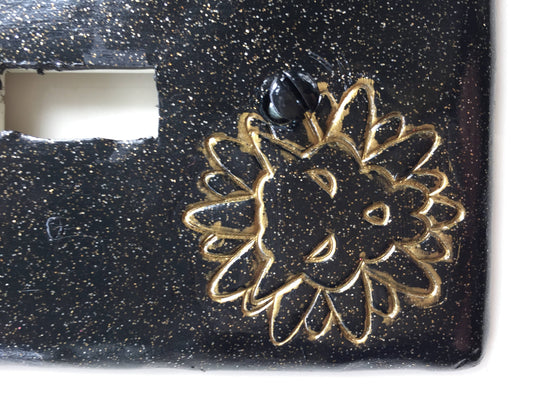 Leo The Lion light switch plate cover for single toggle switch plate cover, black with glitter and gold metallic custom colors available