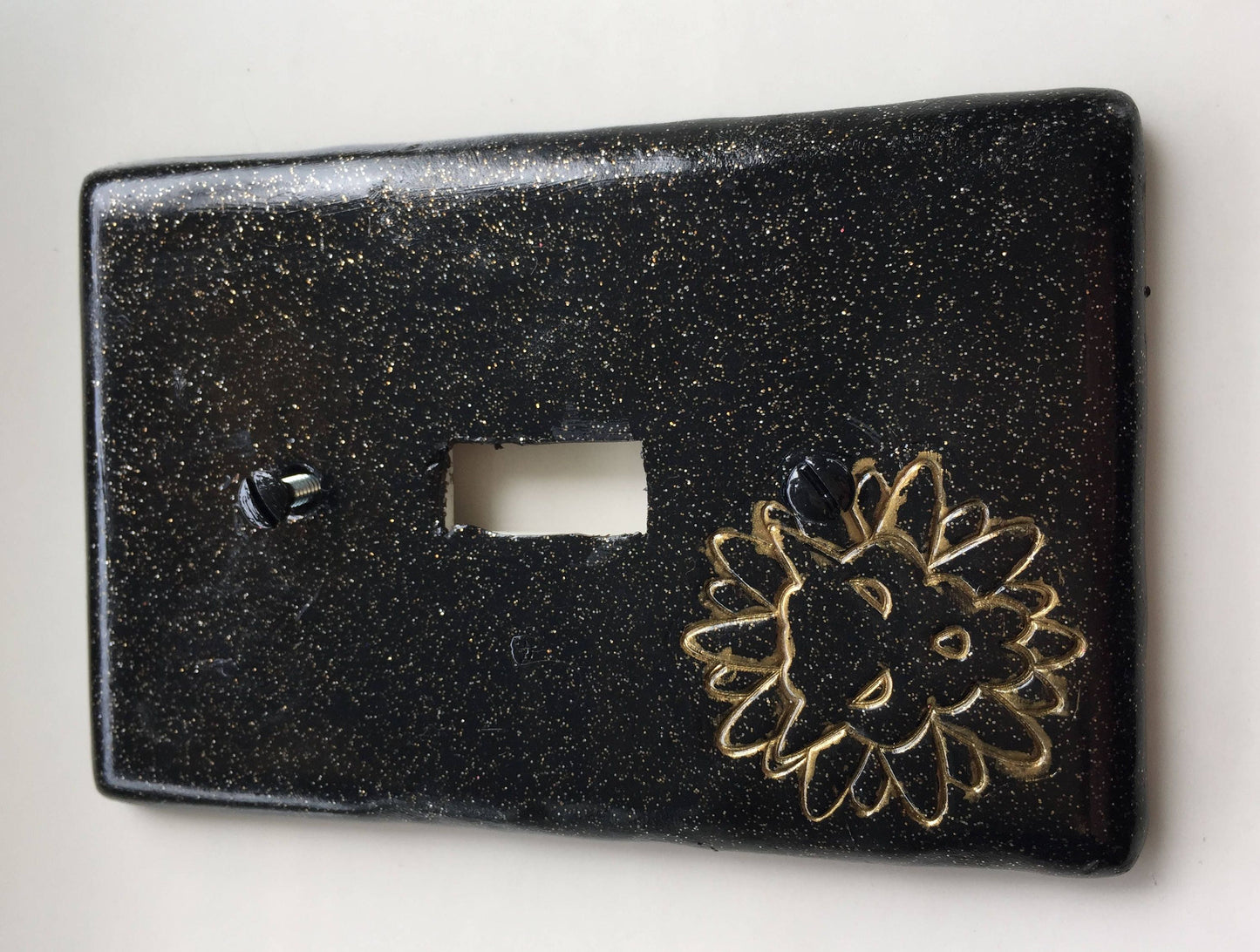 Leo The Lion light switch plate cover for single toggle switch plate cover, black with glitter and gold metallic custom colors available