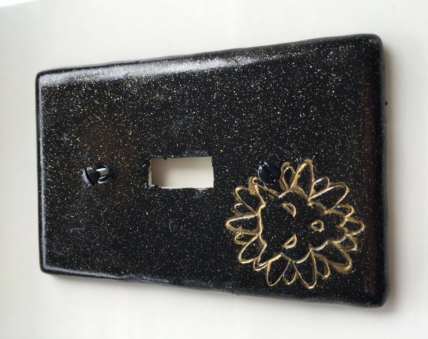 Leo The Lion light switch plate cover for single toggle switch plate cover, black with glitter and gold metallic custom colors available
