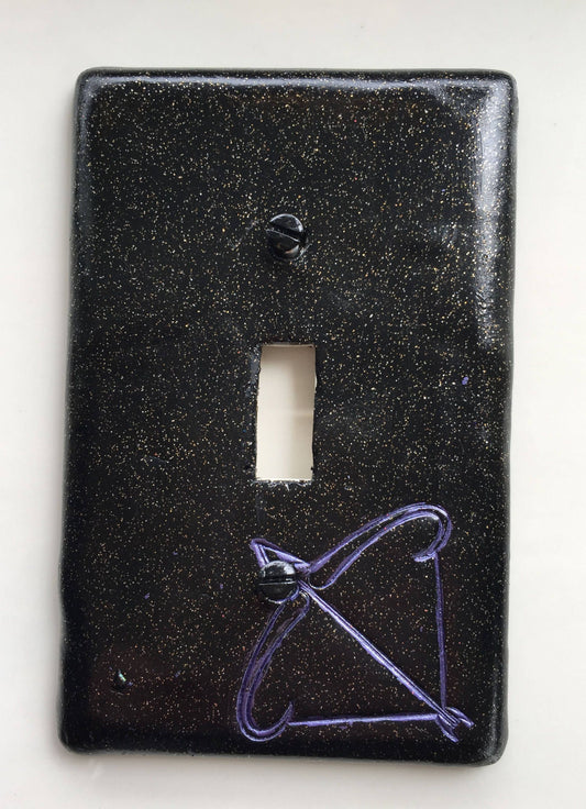Sagittarius the Archer light switch plate cover for single toggle switch plate cover, black with glitter purple custom colors available