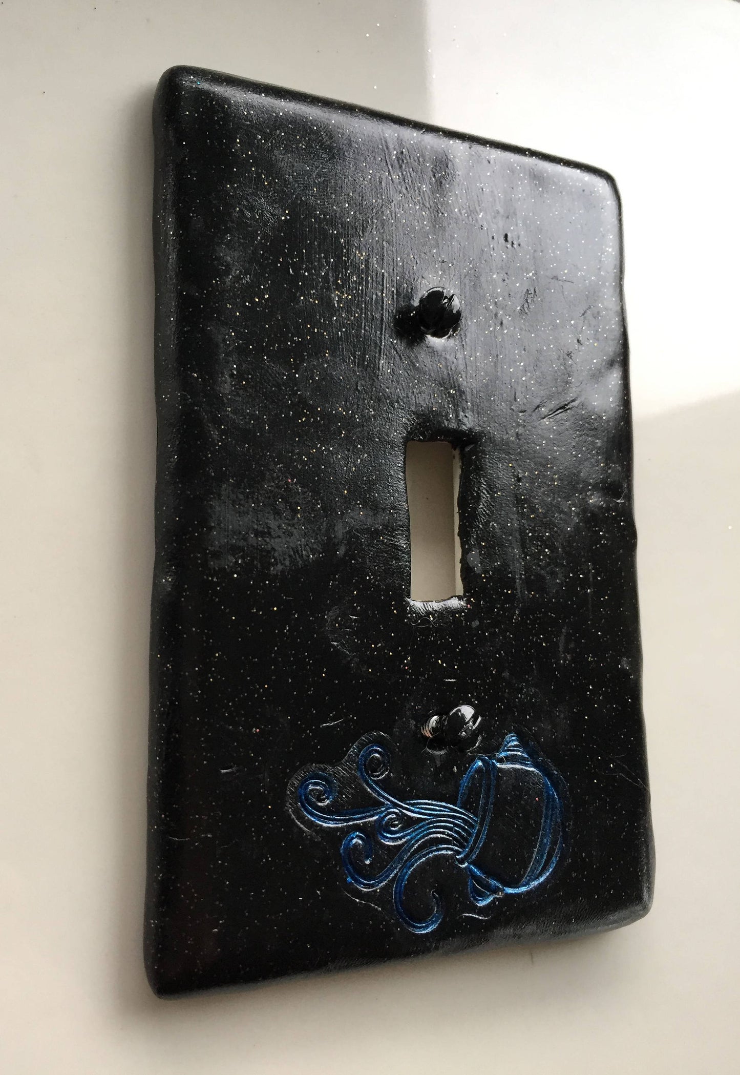 Aquarius The Water Bearer light switch plate cover for single toggle switch plate cover, black with glitter blue custom colors available