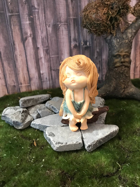 Sweet sassy little fairy figurine, chubby cheeks fairy girl, fairy garden figurine, Miniature garden accessories, adorable fairy baby girl