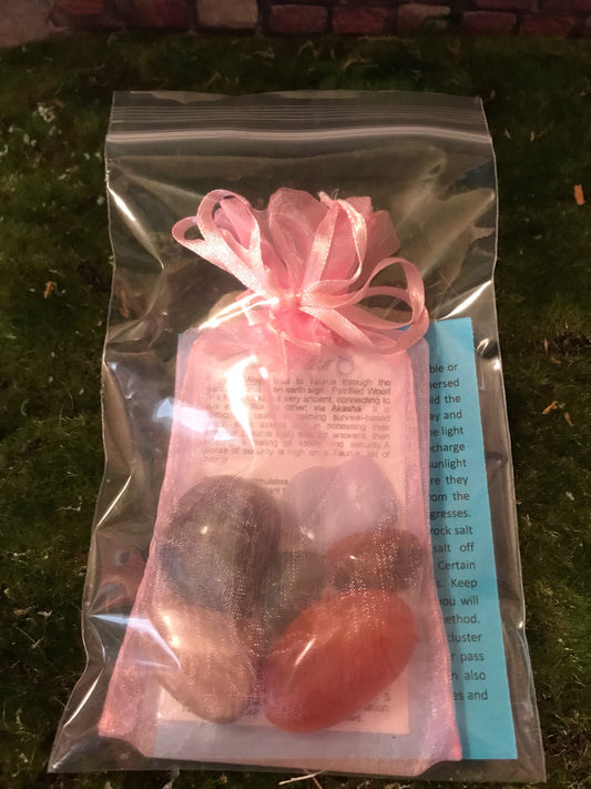Taurus the Bull crystal set Astrology horoscope stone set pouch  birthday gift zodiac set Taurus birthday ideas tumbled polished crystals