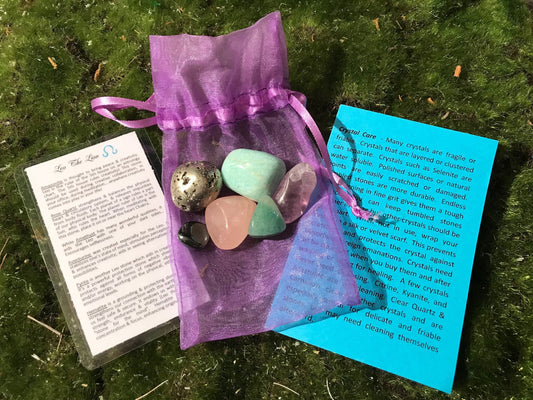 Leo the Lion crystals set, Astrology horoscope stones set and pouch, birthday gift zodiac set, Leo birthday ideas, tumbled polished crystals