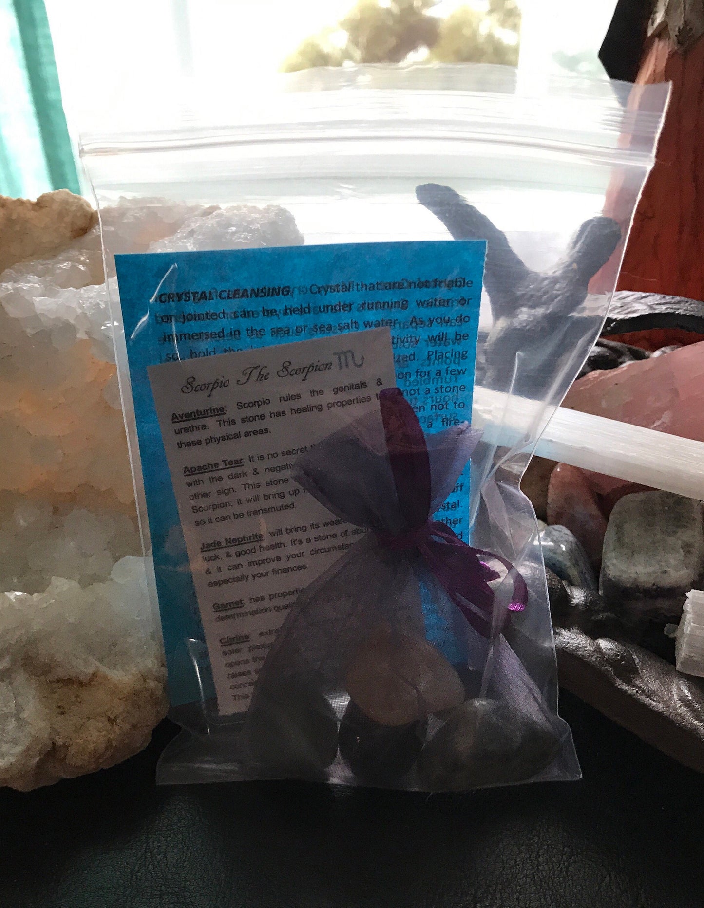 Scorpio the Scorpion Astrology horoscope stones set in pouch crystals set birthday gift zodiac set Scorpio birthday ideas tumbled crystals