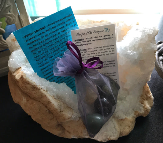 Scorpio the Scorpion Astrology horoscope stones set in pouch crystals set birthday gift zodiac set Scorpio birthday ideas tumbled crystals