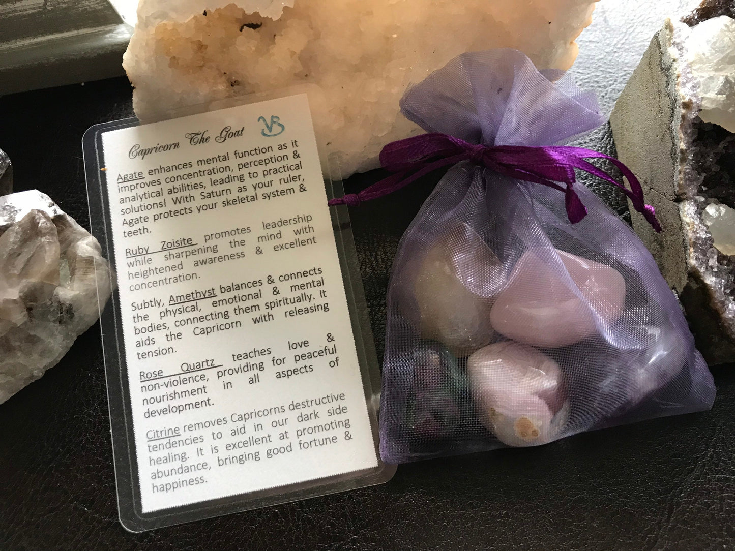 Capricorn the Goat crystal set Astrology horoscope stone set pouch birthday gift zodiac set Capricorn ideas tumbled polished crystals