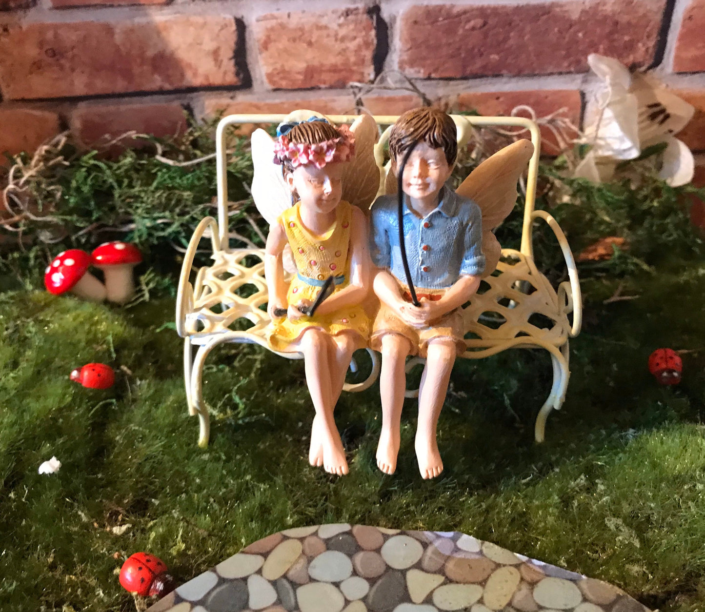 Fairy boy & girl figurine with fishing poles