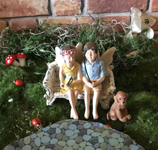 Fairy boy & girl figurine with fishing poles
